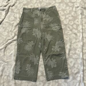 Chicos Tropical Print Green Cropped Pants Size 2 12 14